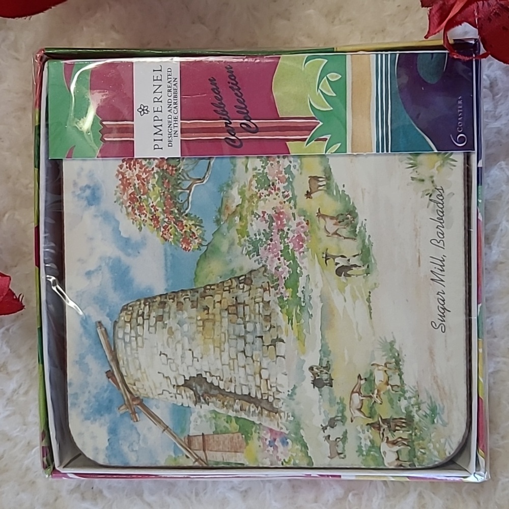 NEW Pimpernell Caribbean collection Barbados Drink Coasters  Set of 6 SEALED Box - Picture 7 of 12